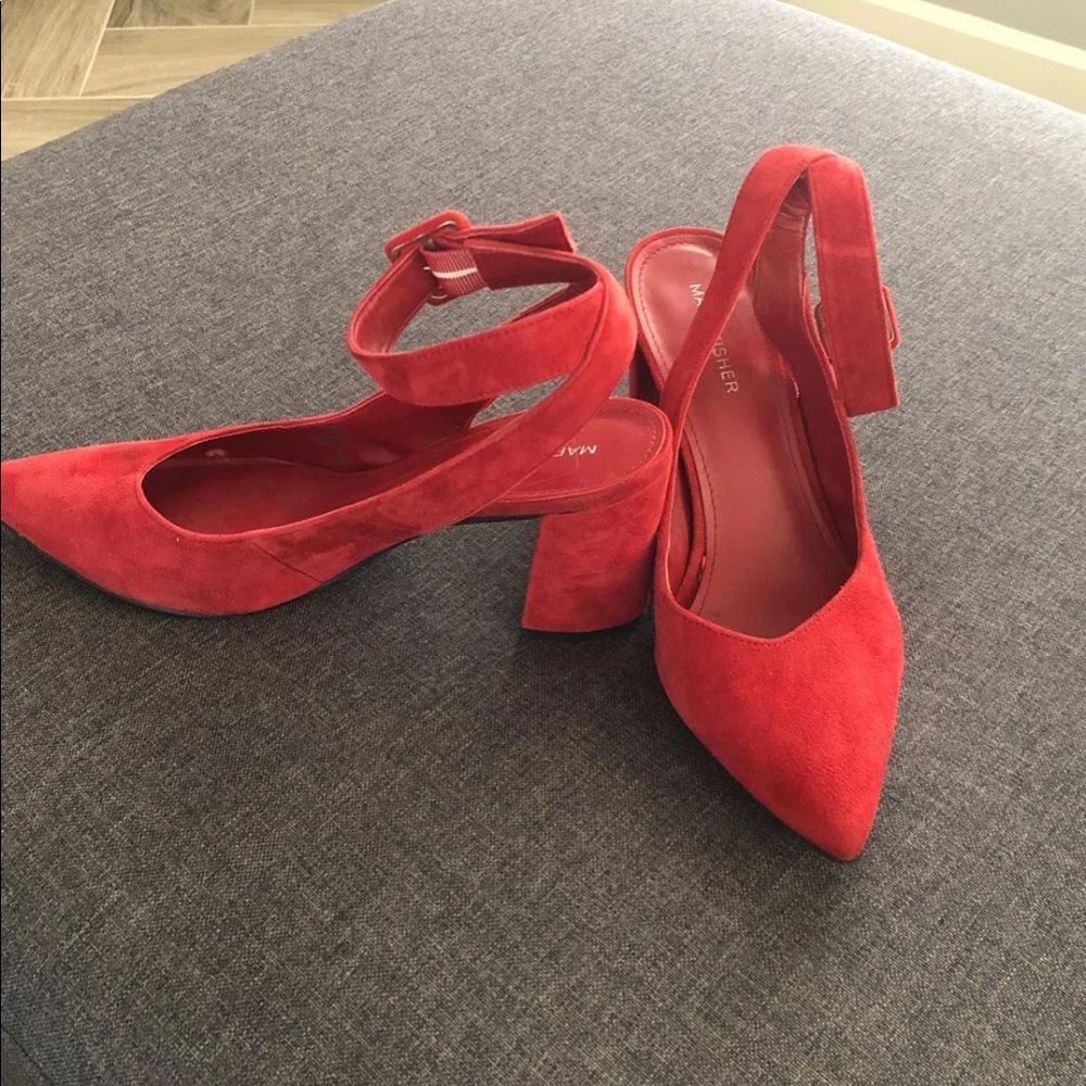 Marc Fisher red ankle strap heels